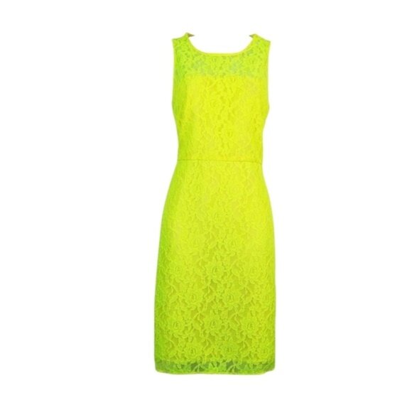 J.Crew Factory Womens Sleeveless Neon Yellow Lace Sheath Dress Size 2 NWT - Picture 1 of 8